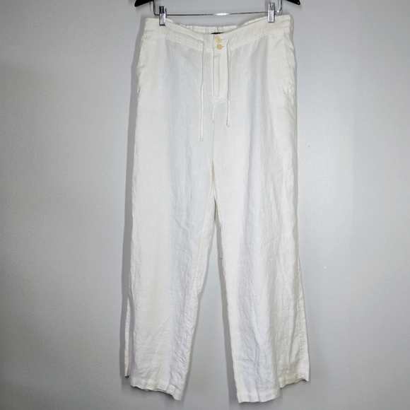Lauren Ralph Lauren Linen Wide Leg Pants Womens 10 White Resort Travel Coastal - Picture 1 of 11